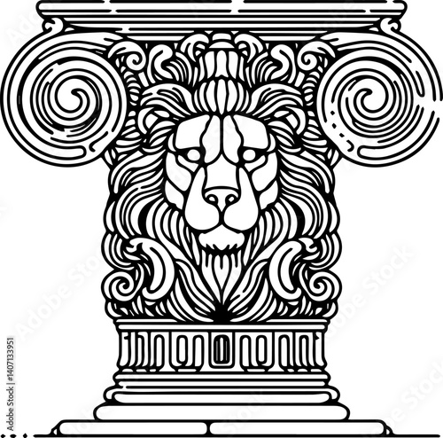 Lion head as a decorative element on a classical column  