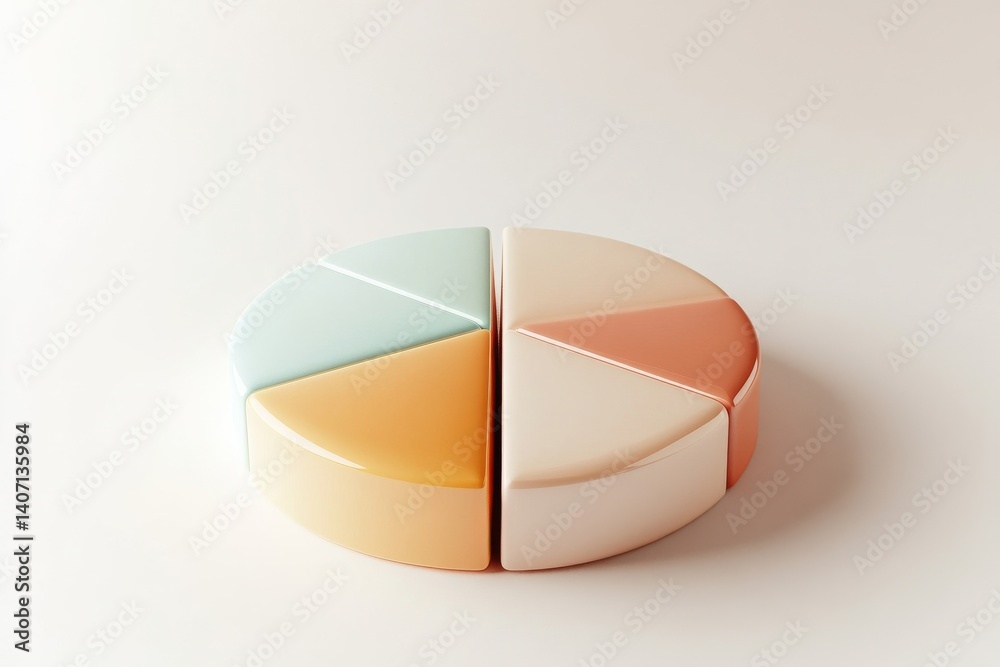Fototapeta premium Minimalistic pastel 3d pie chart icon for data visualization and infographics