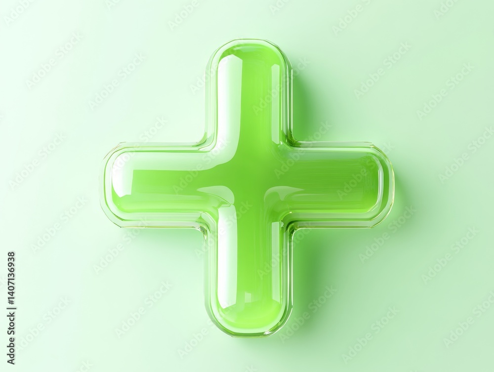 Obraz premium Bright green medical cross icon for healthcare and pharmacy design