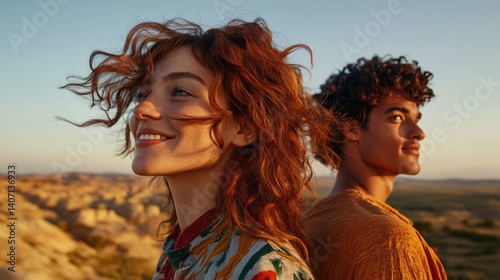 A romantic couple sharing a moment in nature.