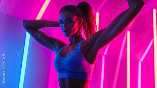 Neon Fitness: Athletic Woman in Vibrant Light