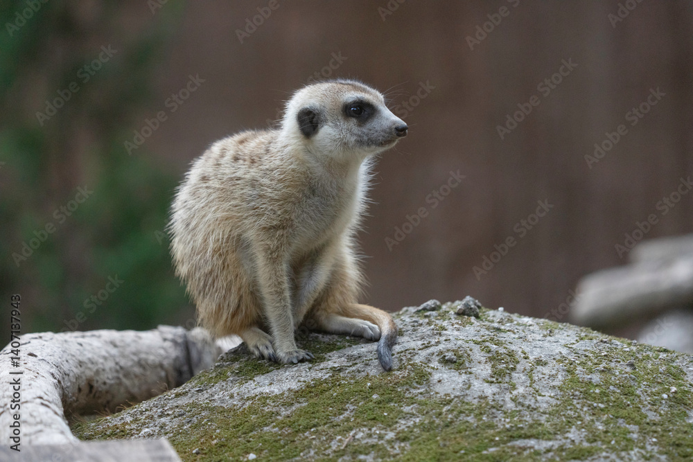 Fototapeta premium Slender-tailed Meerkat(Suricate) (Suricata suricatta) on stump