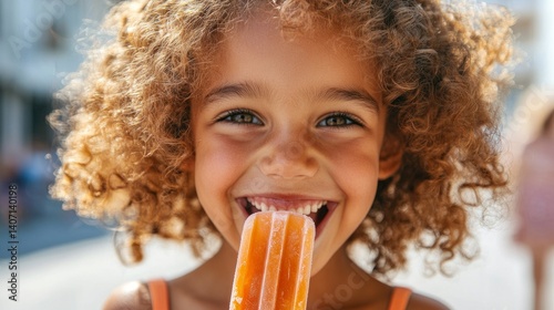 A young girl holding a popsicle.
