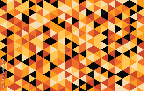 Abstract triangle geometric seamless pattern in black and orange color palette, used for background, wallpaper, and other decorative purposes or printing.