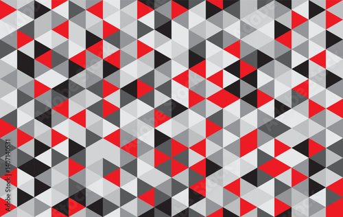 Abstract triangle geometric seamless pattern in black, red and grey color palette, used for background, wallpaper, and other decorative purposes or printing.