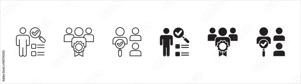 Business employee selection icon set. Professional worker qualification icons. Contains symbol of management, lecture, mentoring, expert, qualified worker, learning, selection. Vector illustration Business employee selection icon set. Professional worker qualification icons. Contains symbol of management, lecture, mentoring, expert, qualified worker, learning, selection. Vector illustration