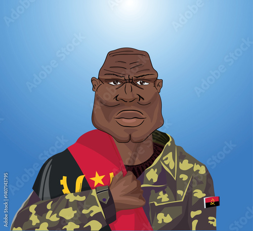Embrace the essence of bravery and patriotism! Witness the power of an Angolan soldier with the national flag. Fuel your designs with pride. Get this essential vector file and inspire greatness!