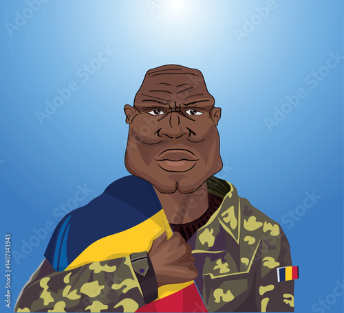 Embrace the essence of bravery and patriotism! Witness the power of an Chadian soldier with the national flag. Fuel your designs with pride. Get this essential vector file and inspire greatness!
