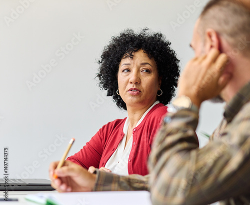 Obraz na płótnie business meeting businesswoman woman office entrepreneur teamwork colleague group businessperson startup creative woman smart latina black mid aged mature conference seminar training w salonie
