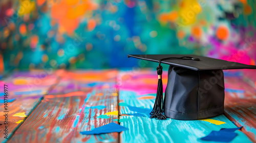 Graduate Tossing White Cap with Confetti
