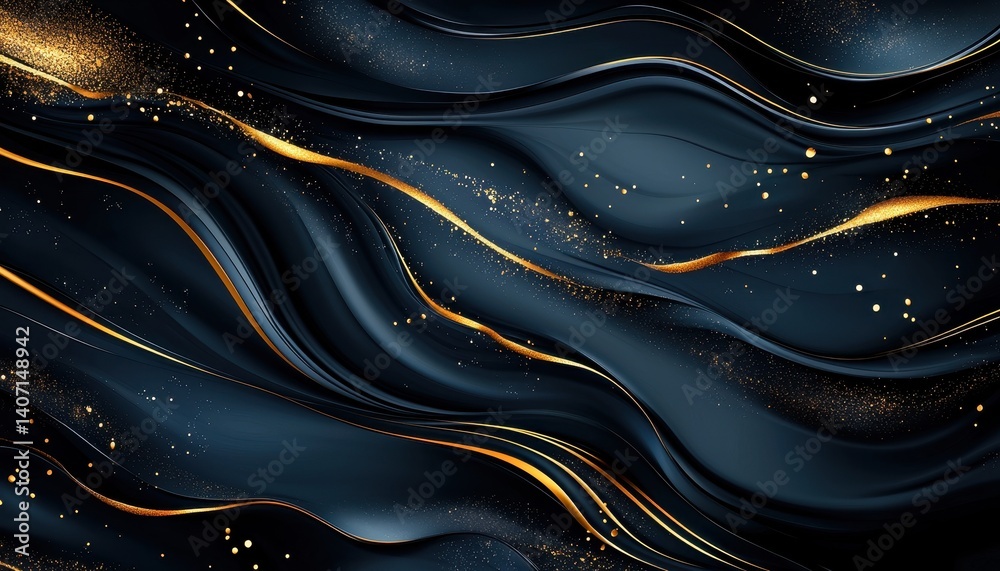 Elegant dark waves with golden accents, creating a sophisticated abstract design. Elegant dark waves with golden accents, creating a sophisticated abstract design.