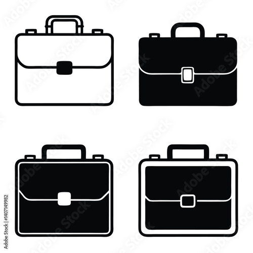 Black briefcase icon set vector illustration of leather business case with handle