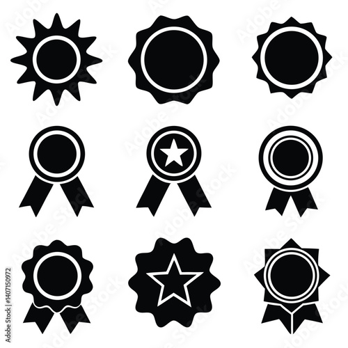 Vector set of gold award seals with ribbons, a symbol of achievement and first prize