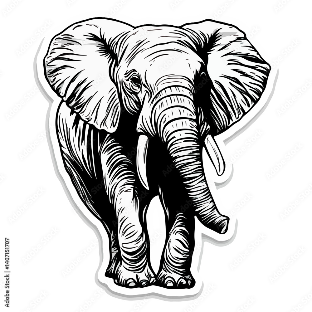 Fototapeta premium elephant, animal, vector, transparent background, black and white style