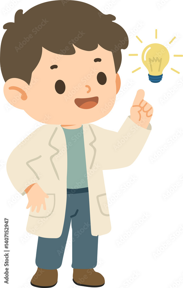 Illustration of a Young Scientist with a Light Bulb cartoon Illustration of a Young Scientist with a Light Bulb cartoon