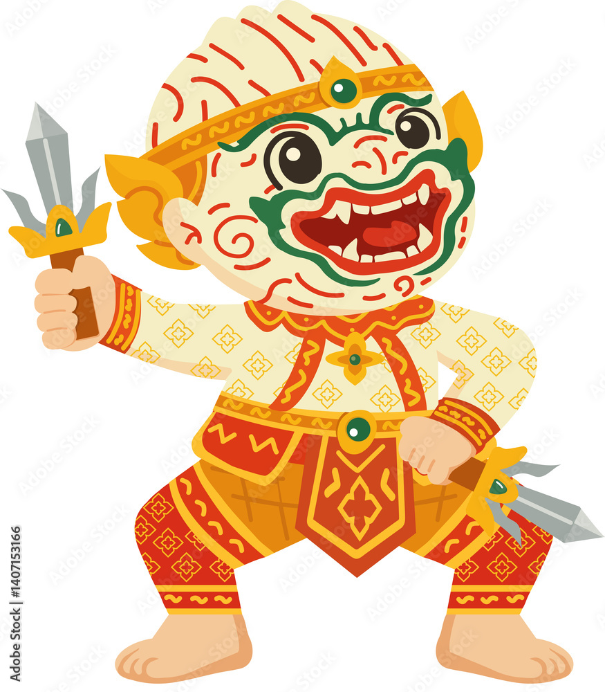 Fototapeta premium Hanuman Thai character cartoon vector sign
