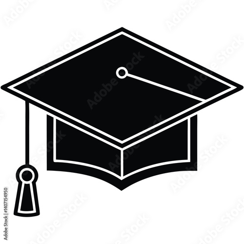Vector icon illustration of an isolated academic graduation cap and diploma, symbolizing educational achievement and student success