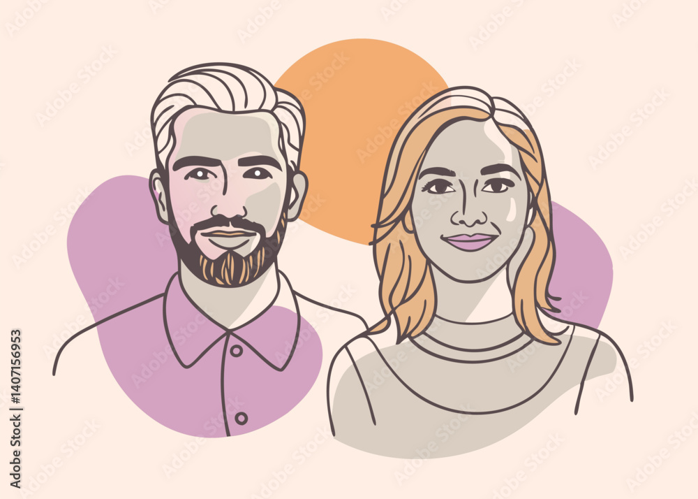 Minimalist Line Art Couple Portrait Illustration Minimalist Line Art Couple Portrait Illustration
