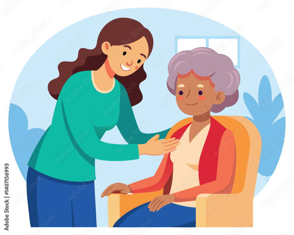 Caring for Elderly. A Young Woman Showing Support and Kindness Caring for Elderly. A Young Woman Showing Support and Kindness