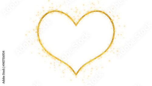 golden heart metal frame and glitter shiny glowing stars isolated on transparent background ,png valentines day love and romantic design element	
