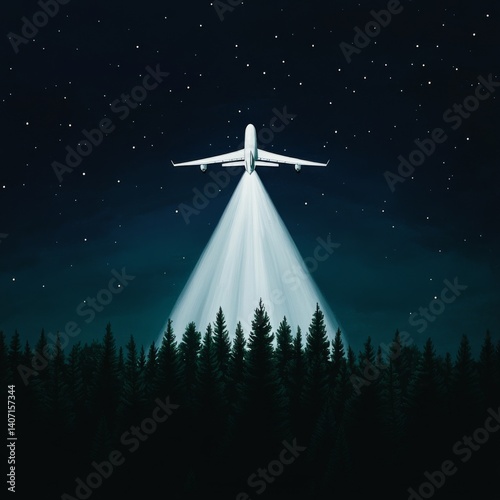 Airplane spraying defoliant over forest, chemical warfare vs ecosystem, dark visuals