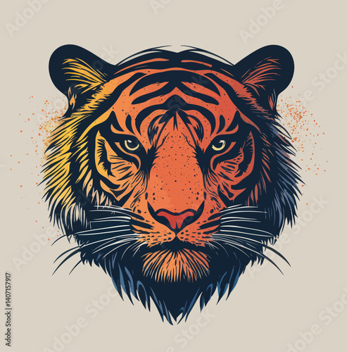 Intricate Tribal Tiger Head Vector Illustration for Minimalist Design