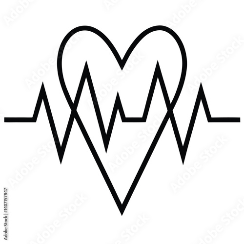 Heartbeat graph illustration shows a healthy heart's pulse line, a medical cardiogram symbol of life and care