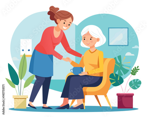 Young Woman Helping Elderly Person. Caregiver Support