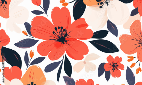 Trendy Floral Pattern with Large Vibrant Flowers for Fashion Design Templates
