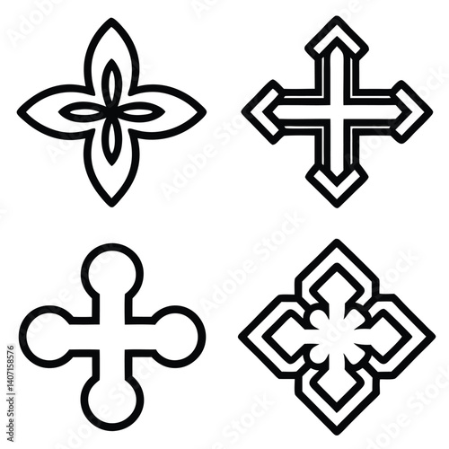 Gold 3D vector design with a set of religious cross icons, a symbol of Christian faith and the crucifix