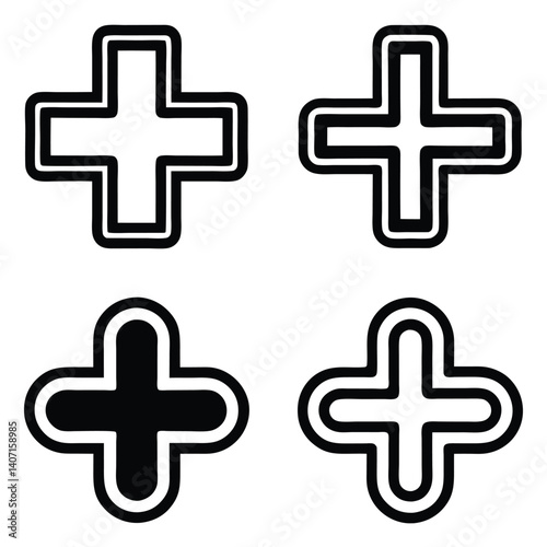 Vector cross icon is a plus symbol for pharmacy, health, or first aid sign