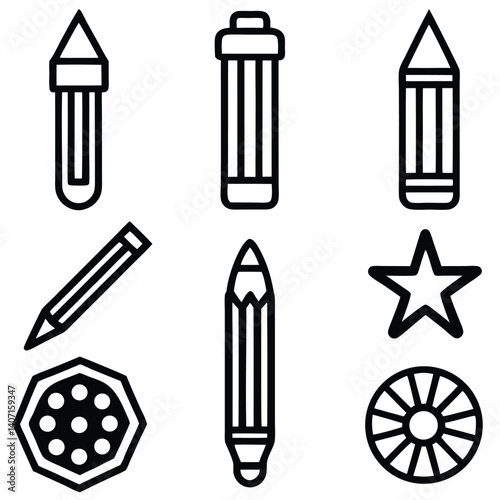 Vector set of pencil icons, a design illustration symbol within the office icons set