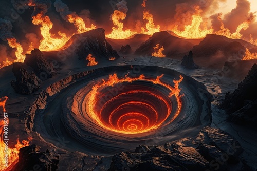 Dynamic Fiery Vortex with Dark Shadows and Intense Blazing Background
