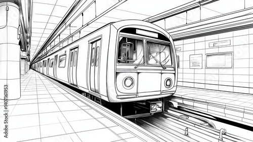 Fototapeta Naklejka Na Ścianę i Meble -  Subway Train in Sleek Station Design