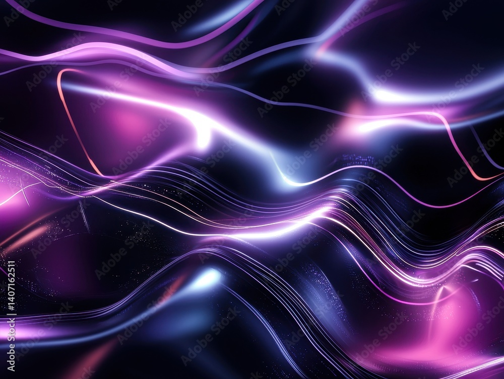 Fototapeta premium Vibrant abstract waves of purple and blue light creating a dynamic visual effect.