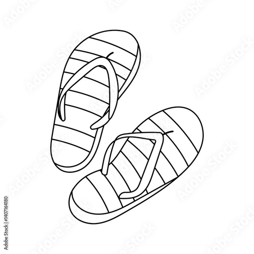 Flip flops line drawing with simple summer cartoon style