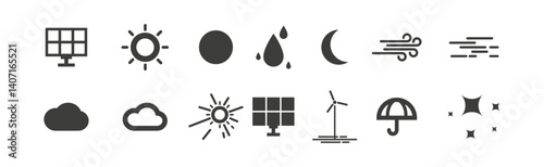 Set of editable weather webpage and app icons vector illustration