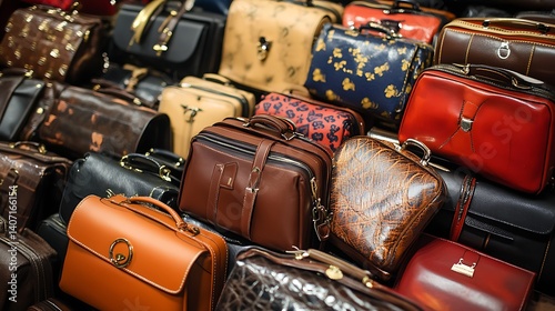 counterfeit luxury fashion items flood the street market as fake designer bags and accessories are sold illegally in an urban setting reflecting trade fraud and smuggling activity