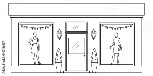 Dress store exterior graphic black white boutique sketch illustration vector