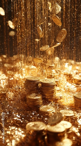 Immense Wealth of Gold Coins Falling in a Glittering Cascade