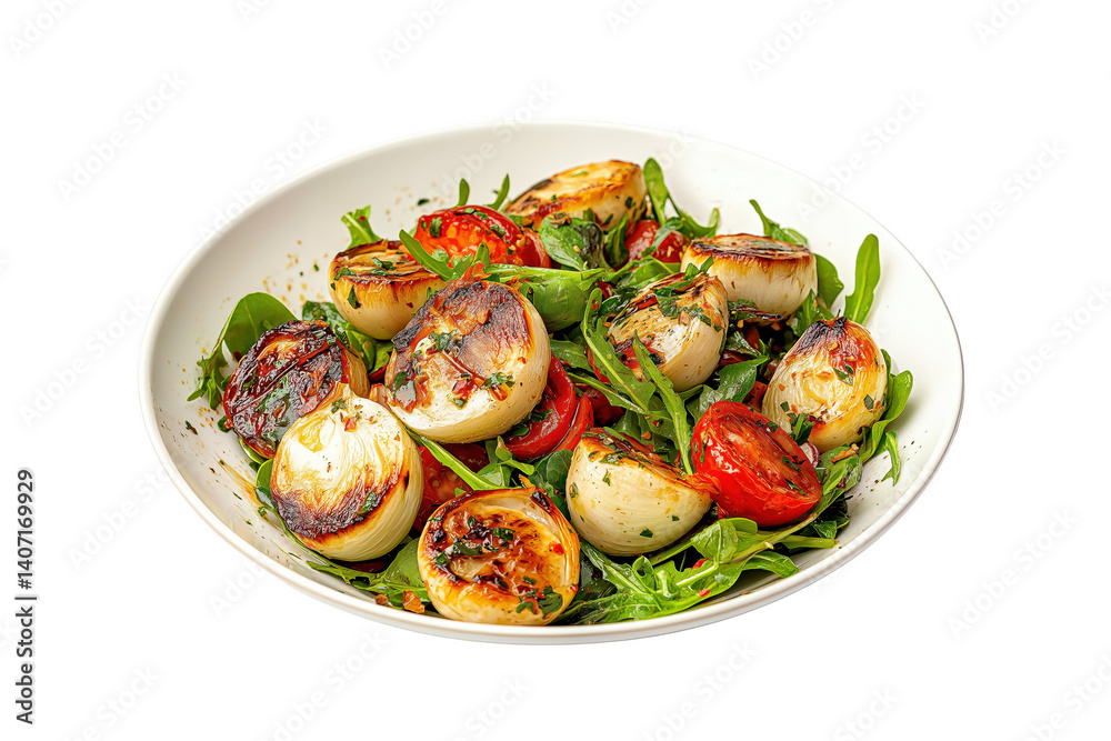transparent PNG image of Roasted Garlic Salad with Mixed Greens, Tomatoes, and Tangy Dressing transparent PNG image of Roasted Garlic Salad with Mixed Greens, Tomatoes, and Tangy Dressing