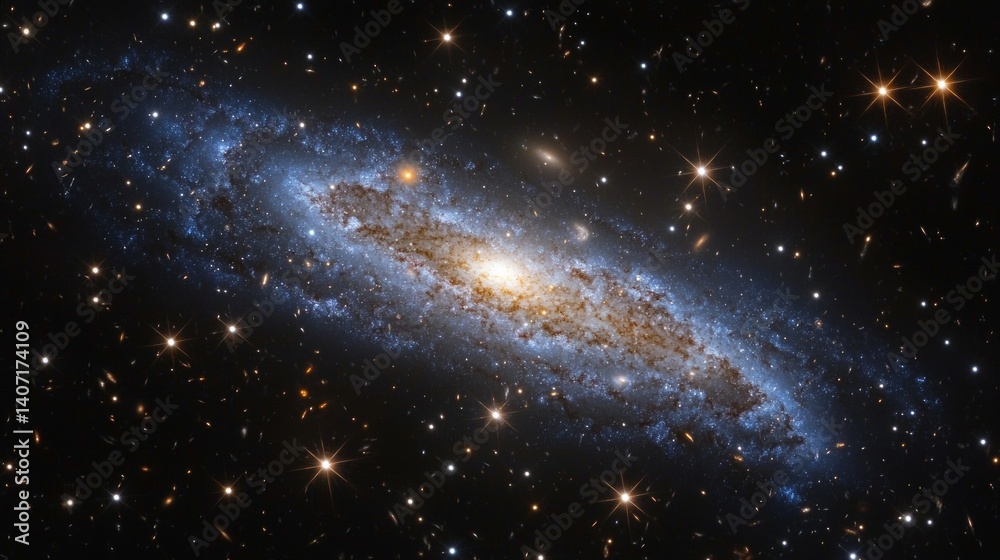 Realistic Astrophotography of a Spiral Galaxy with Stars and Nebulae