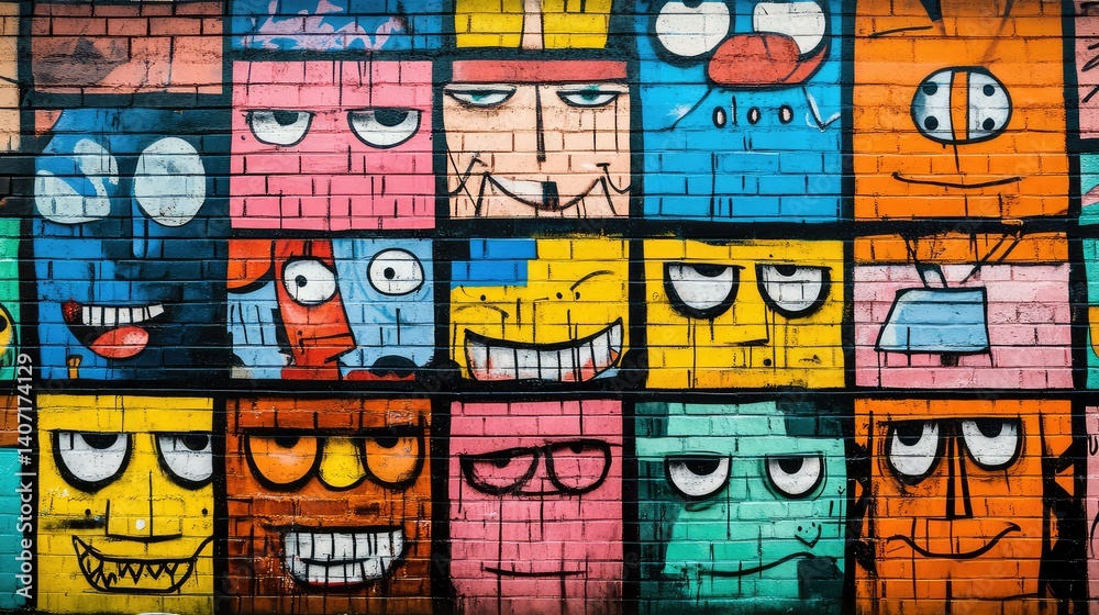 Obraz premium vibrant cartoon brick wall