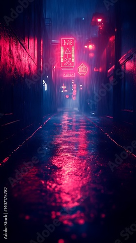 Vibrant Neon Phone Wallpaper  Dimly Lit Alley with Pink & Blue Neon Signs Reflecting on Wet Pavement | Rainy Night Mobile Background

