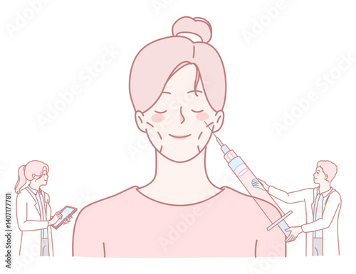 A woman undergoing an advanced and sophisticated beauty treatment performed by highly skilled aesthetic professionals