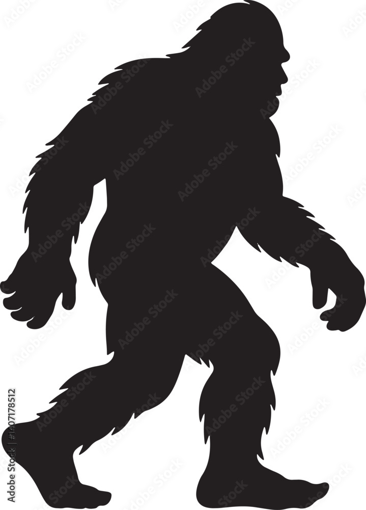 Fototapeta premium Bigfoot Silhouette Walking Cryptid Creature Mystery Legend Mythical Animal Isolated Vector