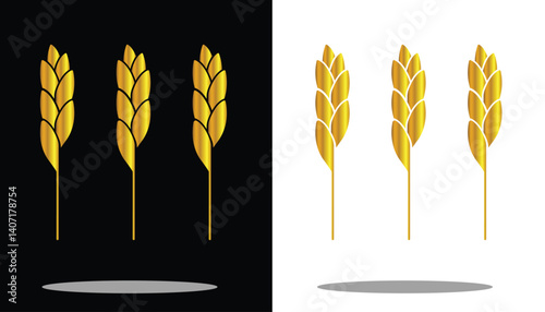 Vector image of a beautiful and attractive gold colored rice plant logo on a black and white background