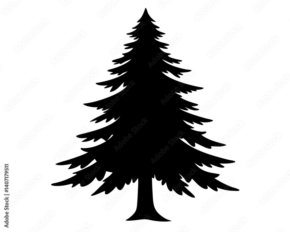 Obraz premium Evergreen Tree Silhouette Vector Design, Evergreen Tree SVG, Pine Tree Icon