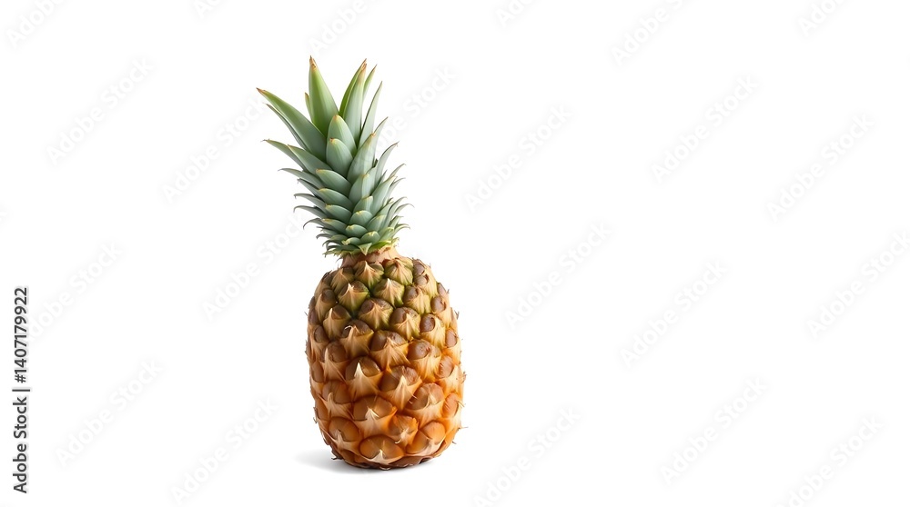 Single Fresh Pineapple with Green Crown Isolated on White Background - Tropical Fruit Still Life Single Fresh Pineapple with Green Crown Isolated on White Background - Tropical Fruit Still Life