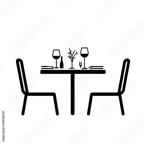 Romantic dinner table icon in black and white minimal style
